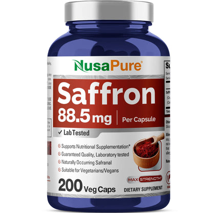 NusaPure Saffron Extract 88.5mg 200 Veggie Caps (Vegetarian, Non-GMO, Vegan) - Maple Wellness Supplements