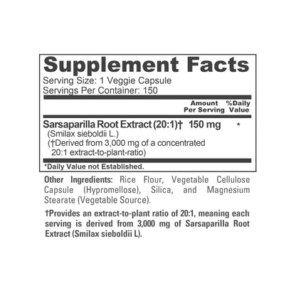 NusaPure Sarsaparilla Root 20:1 Extract - Suitable for Vegetarian/Vegan, Non - GMO - 3000 mg - 150 Capsules - Maple Wellness Supplements