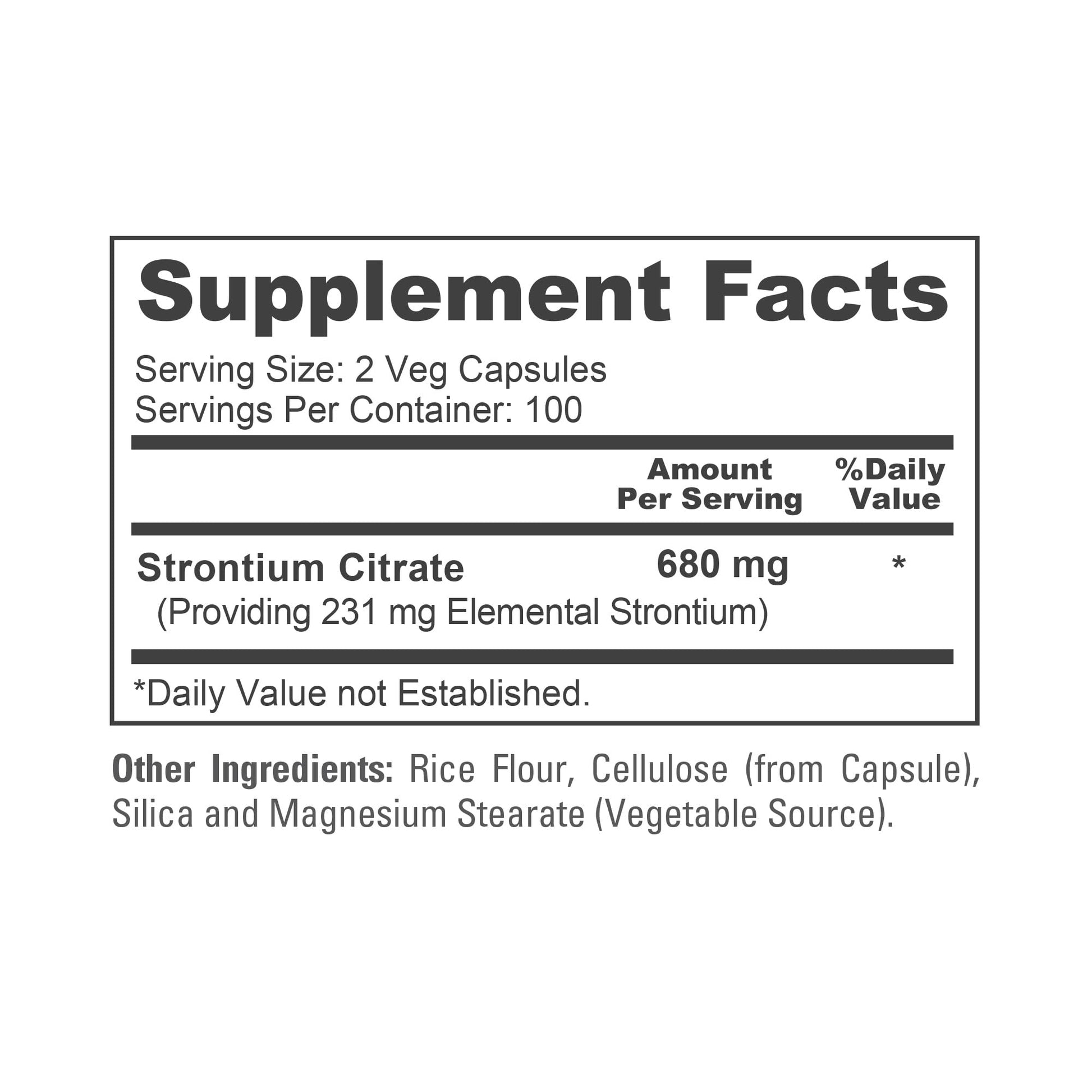 NusaPure Strontium Citrate - Suitable for Vegetarian/Vegan, Non - GMO - 680 mg 200 Capsules - Maple Wellness Supplements