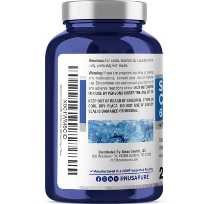 NusaPure Strontium Citrate - Suitable for Vegetarian/Vegan, Non - GMO - 680 mg 200 Capsules - Maple Wellness Supplements