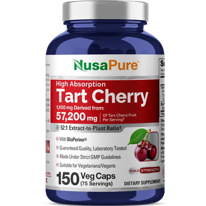NusaPure Tart Cherry 57,200mg per Caps, 150 Count, Vegan, Non-GMO, Gluten Free - Maple Wellness Supplements