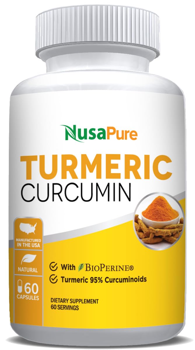 NusaPure Turmeric Curcumin 600 mg 60 Capsules Turmeric 95% Curcuminoids Dietary Supplement - Maple Wellness Supplements