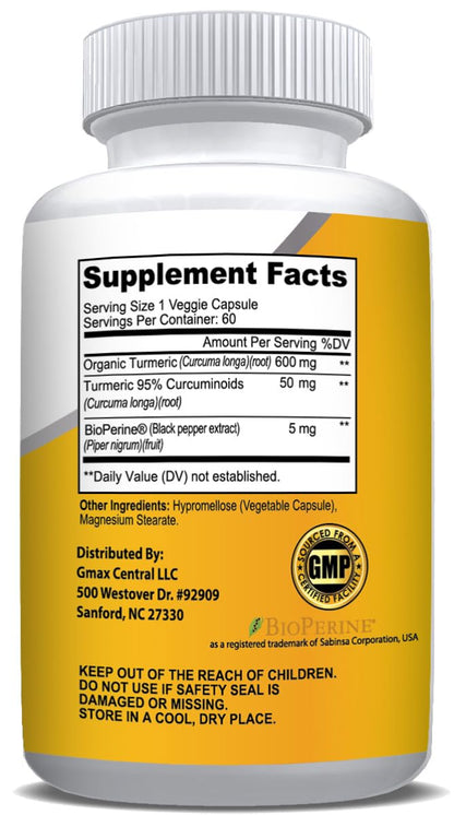 NusaPure Turmeric Curcumin 600 mg 60 Capsules Turmeric 95% Curcuminoids Dietary Supplement - Maple Wellness Supplements