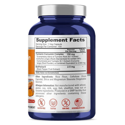 NusaPure Turmeric Curcumin Complex 4,500mg per caps, 150 caps, Non-GMO, Gluten-Free, & Bioperine - Maple Wellness Supplements