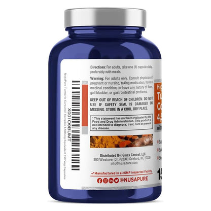 NusaPure Turmeric Curcumin Complex 4,500mg per caps, 150 caps, Non-GMO, Gluten-Free, & Bioperine - Maple Wellness Supplements