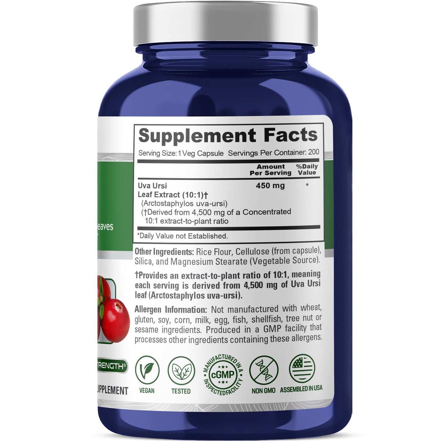 NusaPure Uva Ursi 10:1 Extract, 450 mg Equivalent to 4,500mg 200 Vegetarian caps (Non-GMO, Vegan) Bearberry - Maple Wellness Supplements