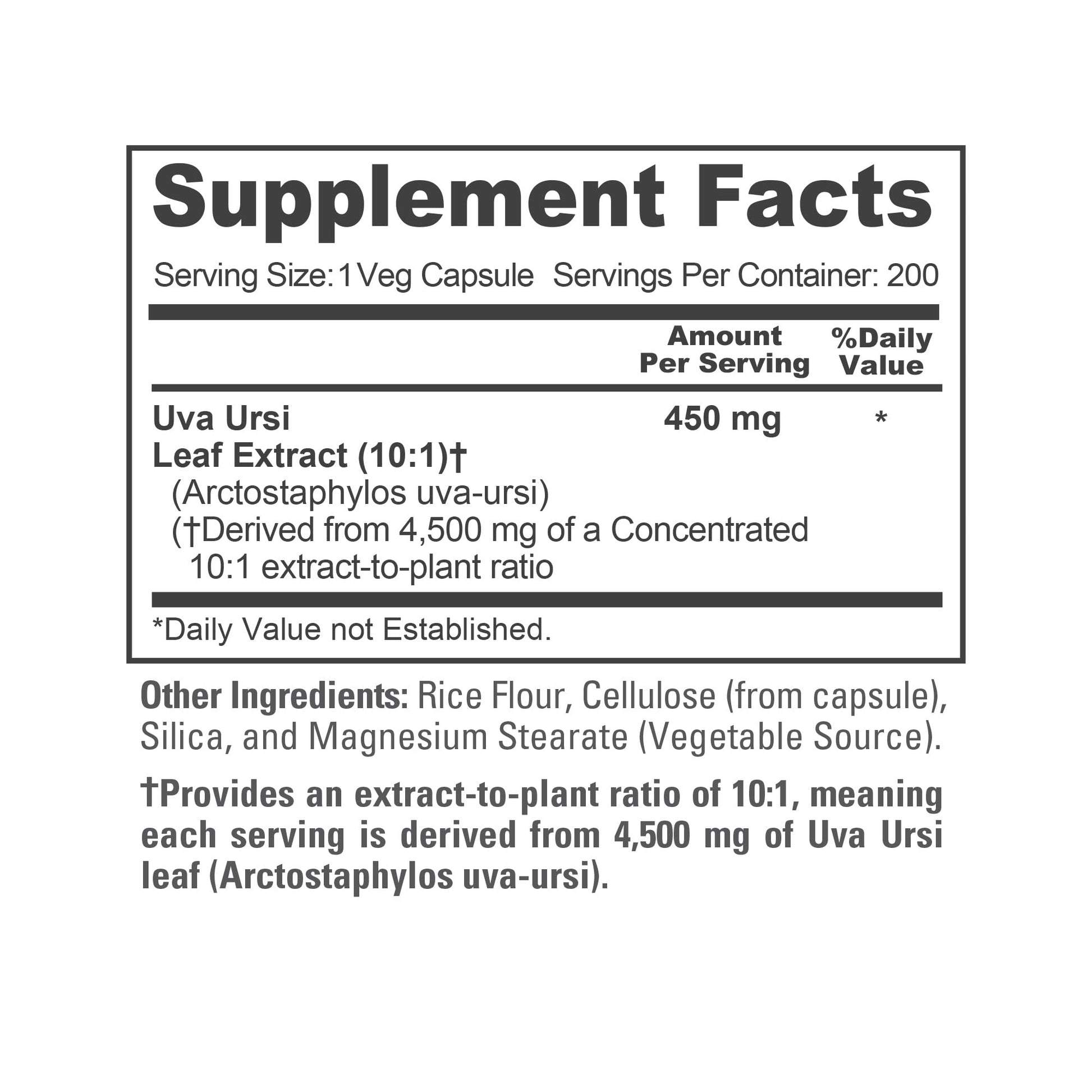 NusaPure Uva Ursi 10:1 Extract, 450 mg Equivalent to 4,500mg 200 Vegetarian caps (Non-GMO, Vegan) Bearberry - Maple Wellness Supplements