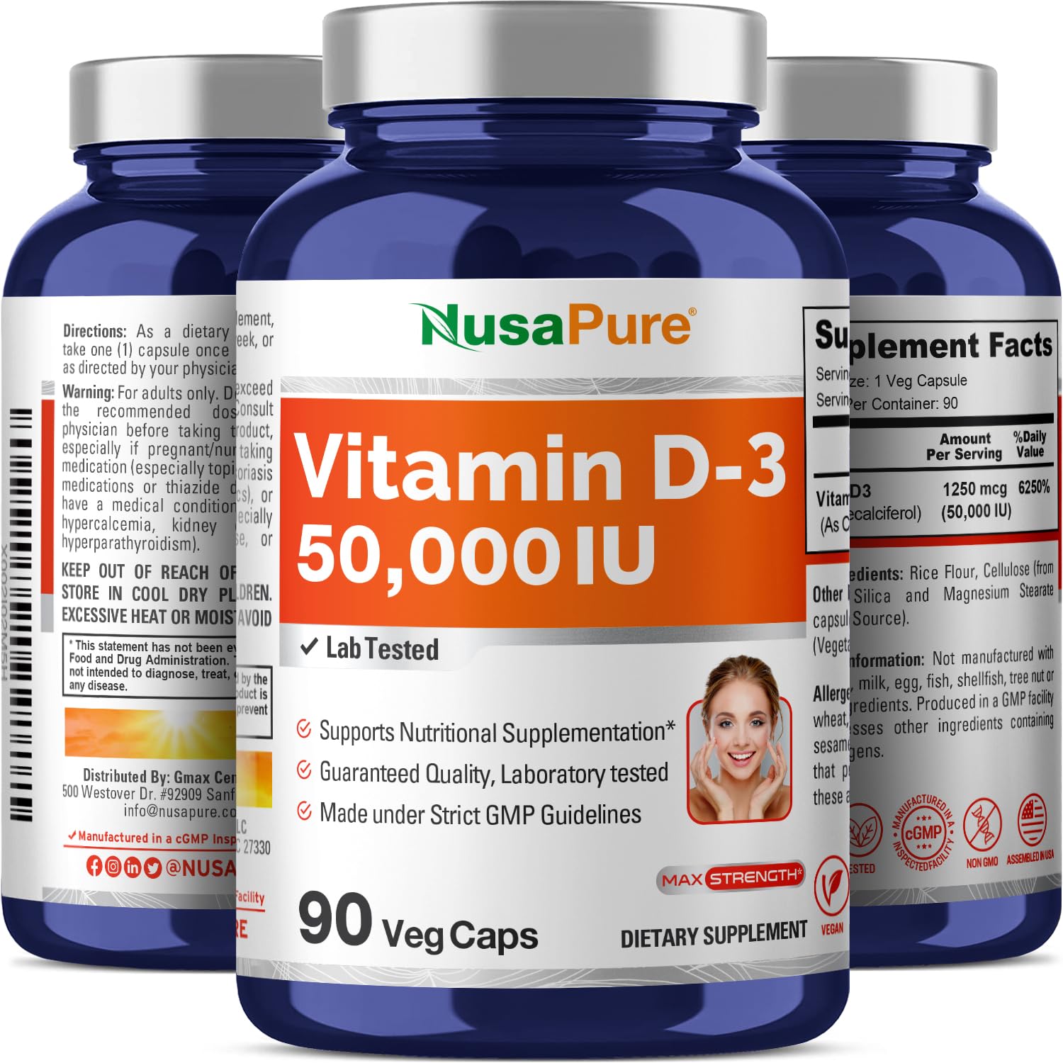 NusaPure Vitamin D3 50,000 IU 90 Veggie Capsules (Non-GMO & Vegan) - Maple Wellness Supplements