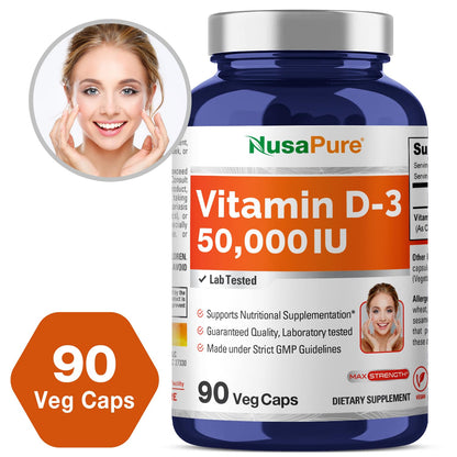 NusaPure Vitamin D3 50,000 IU 90 Veggie Capsules (Non-GMO & Vegan) - Maple Wellness Supplements