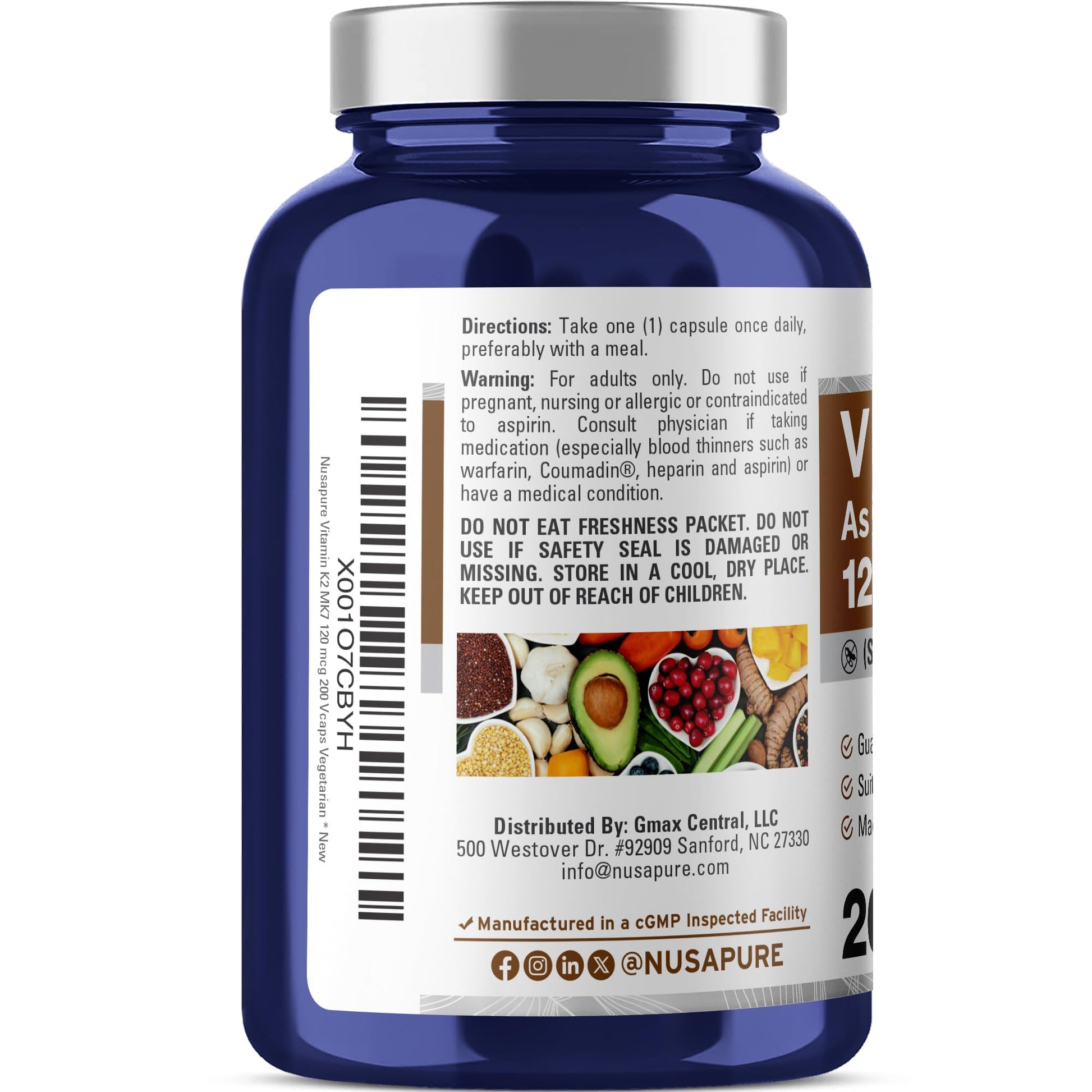 NusaPure Vitamin K2 MK7 120 mcg 200 Veggie Caps (Soy Free, Non-GMO, Vegan) - Maple Wellness Supplements