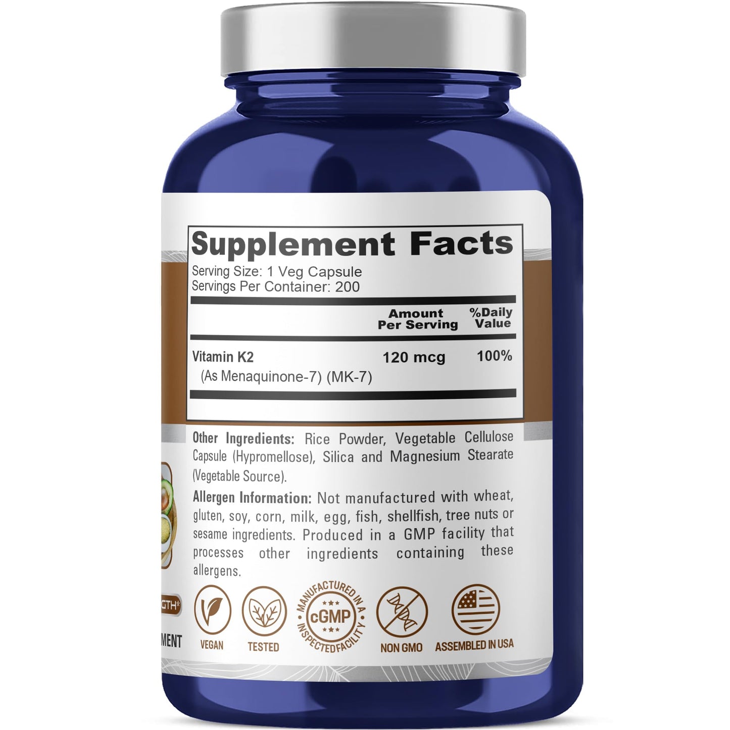 NusaPure Vitamin K2 MK7 120 mcg 200 Veggie Caps (Soy Free, Non-GMO, Vegan) - Maple Wellness Supplements