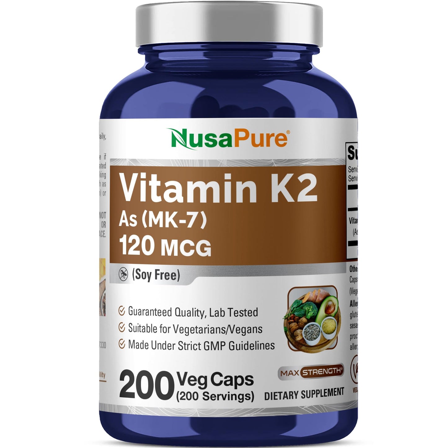 NusaPure Vitamin K2 MK7 120 mcg 200 Veggie Caps (Soy Free, Non-GMO, Vegan) - Maple Wellness Supplements