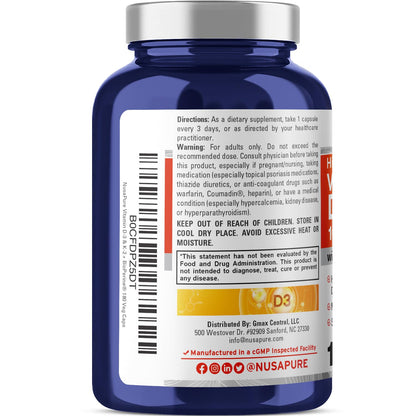 NusaPure Vitamin K2 (MK7) (200mcg) + Vitamin D3 (10000 IU) 180 Veg Caps - Bioperine, Soyfree, Non-GMO - Maple Wellness Supplements