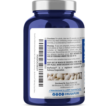 NusaPure White Kidney Beans 30:1 Extract, 800 mg Equivalent to 24,000 mg 200 Vegan Capsules - Bioperine - (Vegan, Non-GMO) - Maple Wellness Supplements