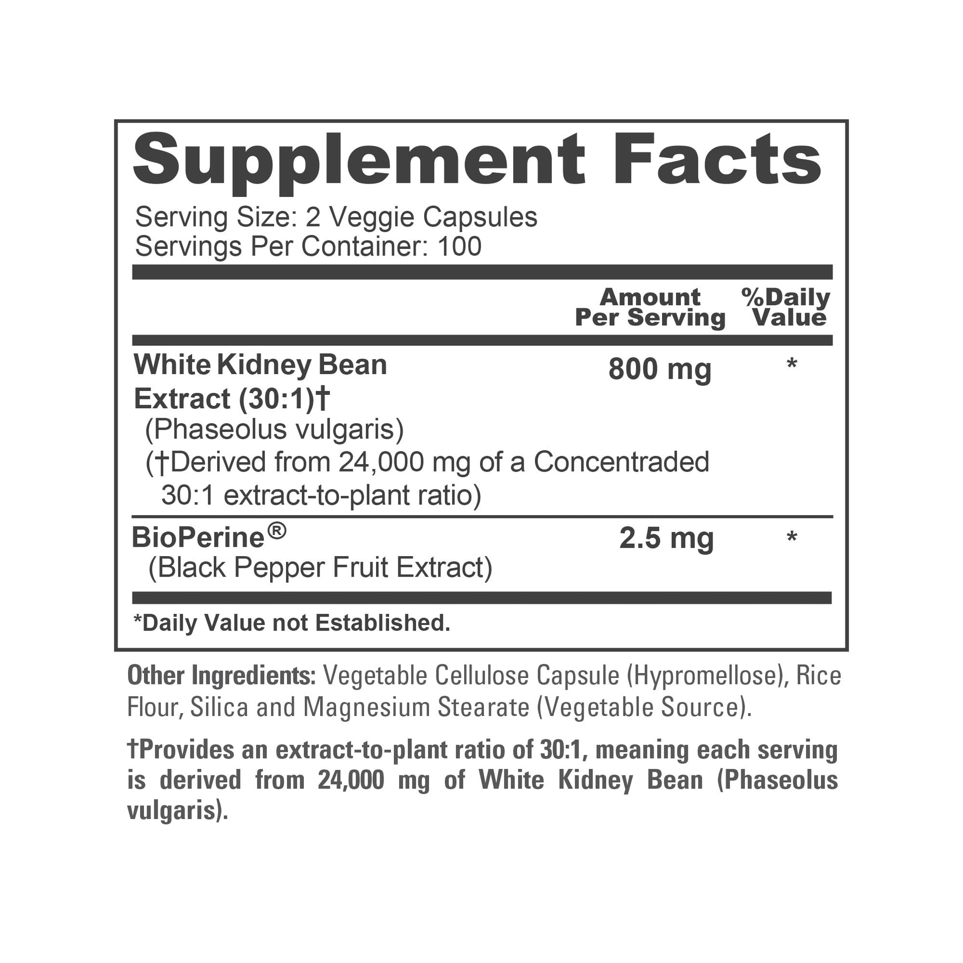 NusaPure White Kidney Beans 30:1 Extract, 800 mg Equivalent to 24,000 mg 200 Vegan Capsules - Bioperine - (Vegan, Non-GMO) - Maple Wellness Supplements