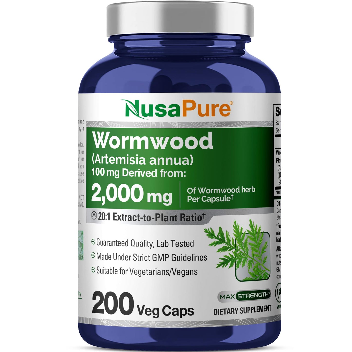 NusaPure Wormwood Capsules 2000mg | Artemisia Annua Herb | 200 Count | Non-GMO & Vegan Supplement - Maple Wellness Supplements