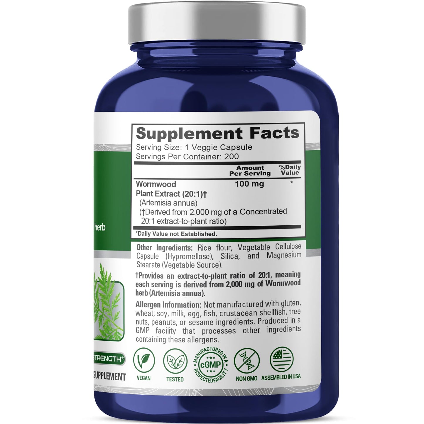NusaPure Wormwood Capsules 2000mg | Artemisia Annua Herb | 200 Count | Non-GMO & Vegan Supplement - Maple Wellness Supplements