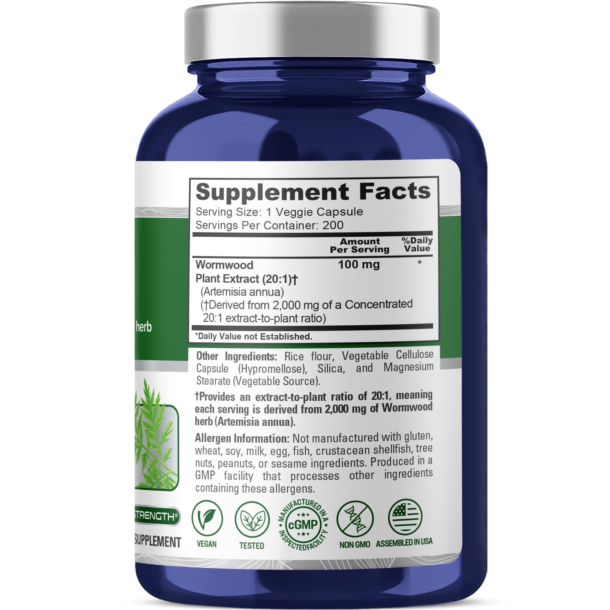 NusaPure Wormwood Capsules 2000mg | Artemisia Annua Herb | 200 Count | Non-GMO & Vegan Supplement - Maple Wellness Supplements