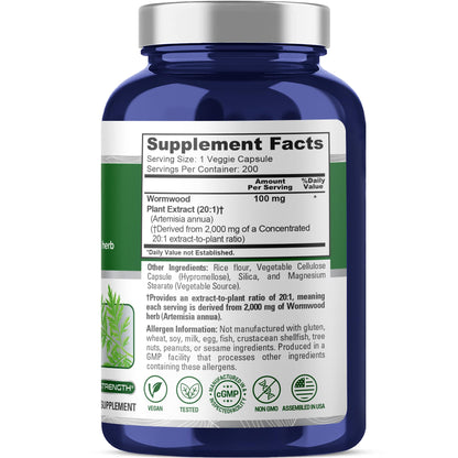 NusaPure Wormwood Capsules 2000mg | Artemisia Annua Herb | 200 Count | Non-GMO & Vegan Supplement - Maple Wellness Supplements