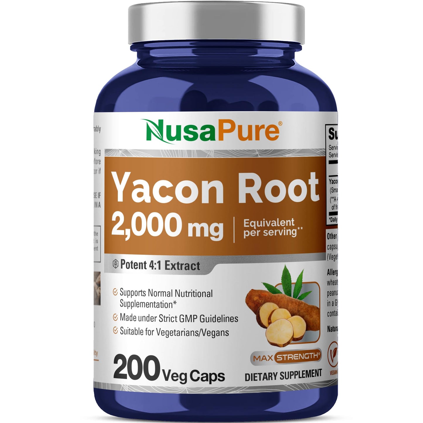 NusaPure Yacon Root Extract 2000mg 200 Vegetarian Capsules (Extract 4:1, Non-GMO, Vegan) - Maple Wellness Supplements