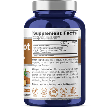 NusaPure Yacon Root Extract 2000mg 200 Vegetarian Capsules (Extract 4:1, Non-GMO, Vegan) - Maple Wellness Supplements