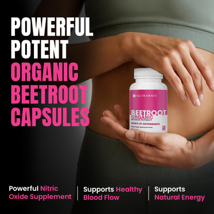 Nutra Wave 1400mg Organic Beet Root Capsules Per Serving – Nitric Oxide Booster for Men – Supports Blood Pressure, Energy, Circulation & Heart Health – Non-GMO, Vegan – 120 Capsules / 60 Day Supply - Maple Wellness Supplements