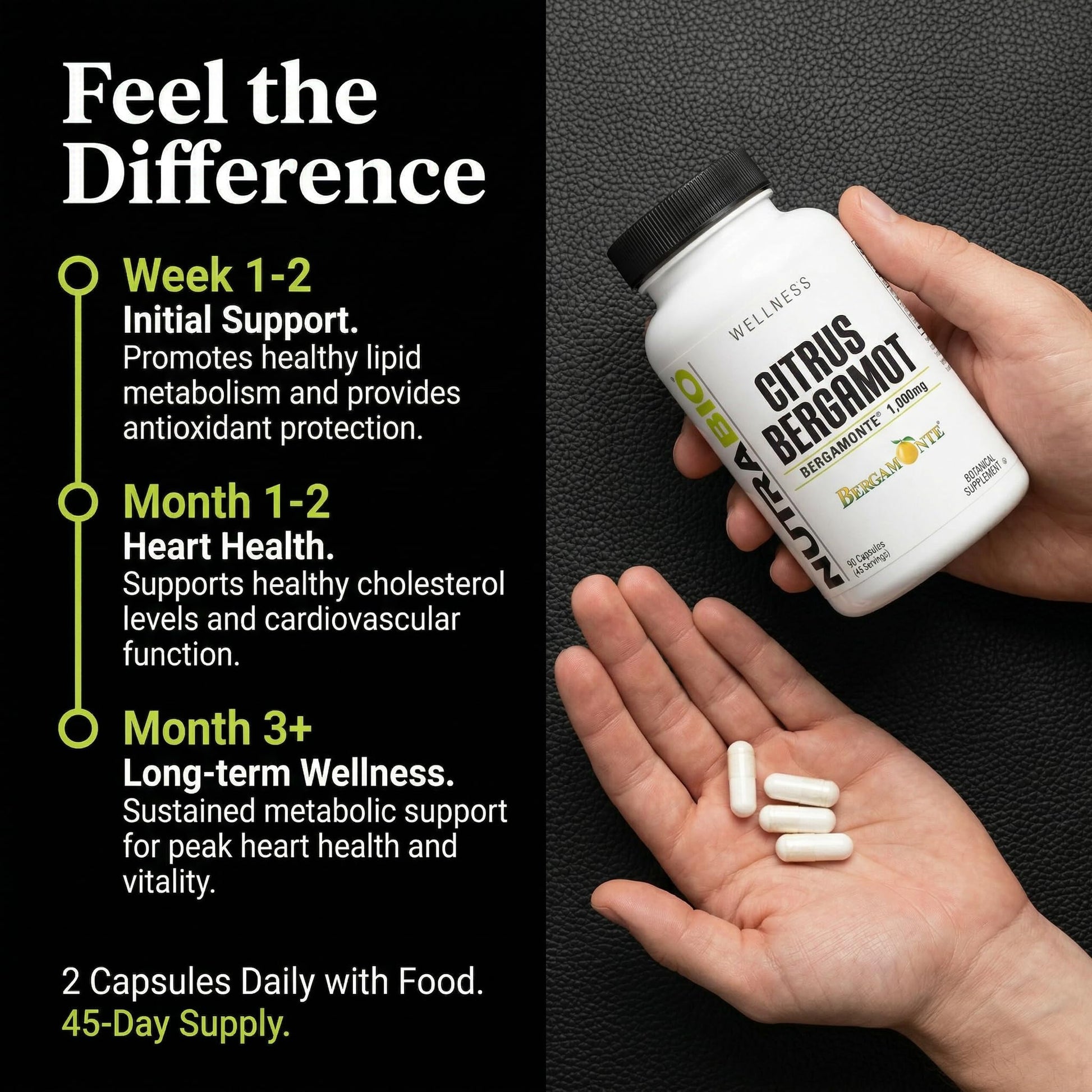 NutraBio Citrus Bergamot Bergamonte Extract Supplement, 1,000mg - May Help Promote Cardiovascular Health and Wellness, 90 Capsules - Maple Wellness Supplements