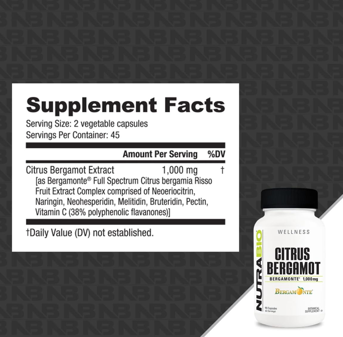 NutraBio Citrus Bergamot Bergamonte Extract Supplement, 1,000mg - May Help Promote Cardiovascular Health and Wellness, 90 Capsules - Maple Wellness Supplements