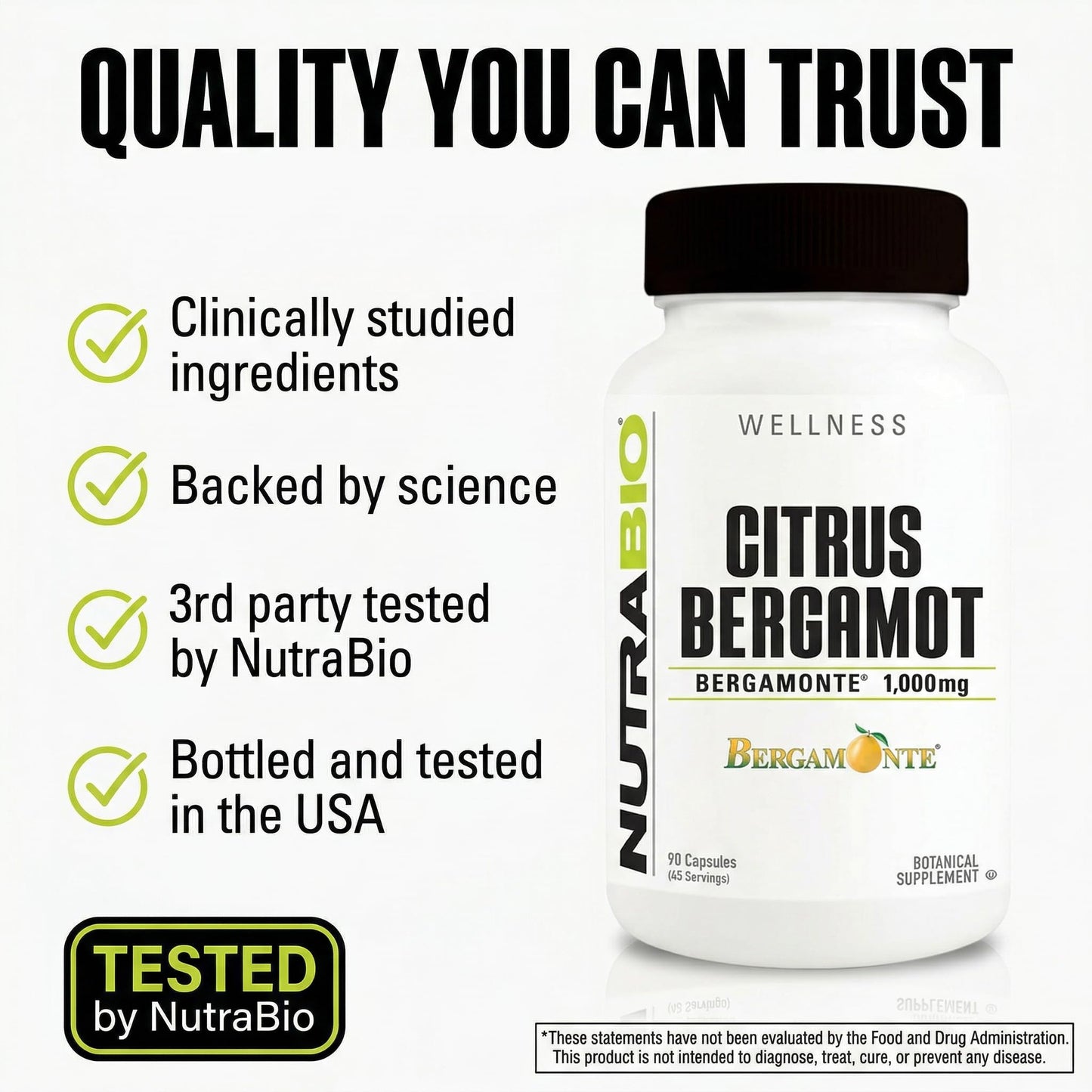 NutraBio Citrus Bergamot Bergamonte Extract Supplement, 1,000mg - May Help Promote Cardiovascular Health and Wellness, 90 Capsules - Maple Wellness Supplements