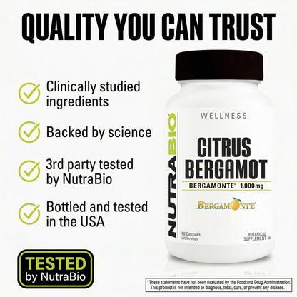 NutraBio Citrus Bergamot Bergamonte Extract Supplement, 1,000mg - May Help Promote Cardiovascular Health and Wellness, 90 Capsules - Maple Wellness Supplements