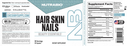 NutraBio Hair Skin Nails Vitamins | Enhanced Collagen Support | Skin Hydration | Hair Growth Vitamins for Women with Biotin, Keratin, Hyaluronic Acid & More - 90 Capsules - Maple Wellness Supplements