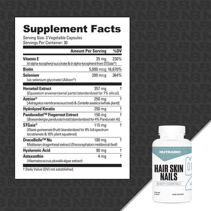 NutraBio Hair Skin Nails Vitamins | Enhanced Collagen Support | Skin Hydration | Hair Growth Vitamins for Women with Biotin, Keratin, Hyaluronic Acid & More - 90 Capsules - Maple Wellness Supplements