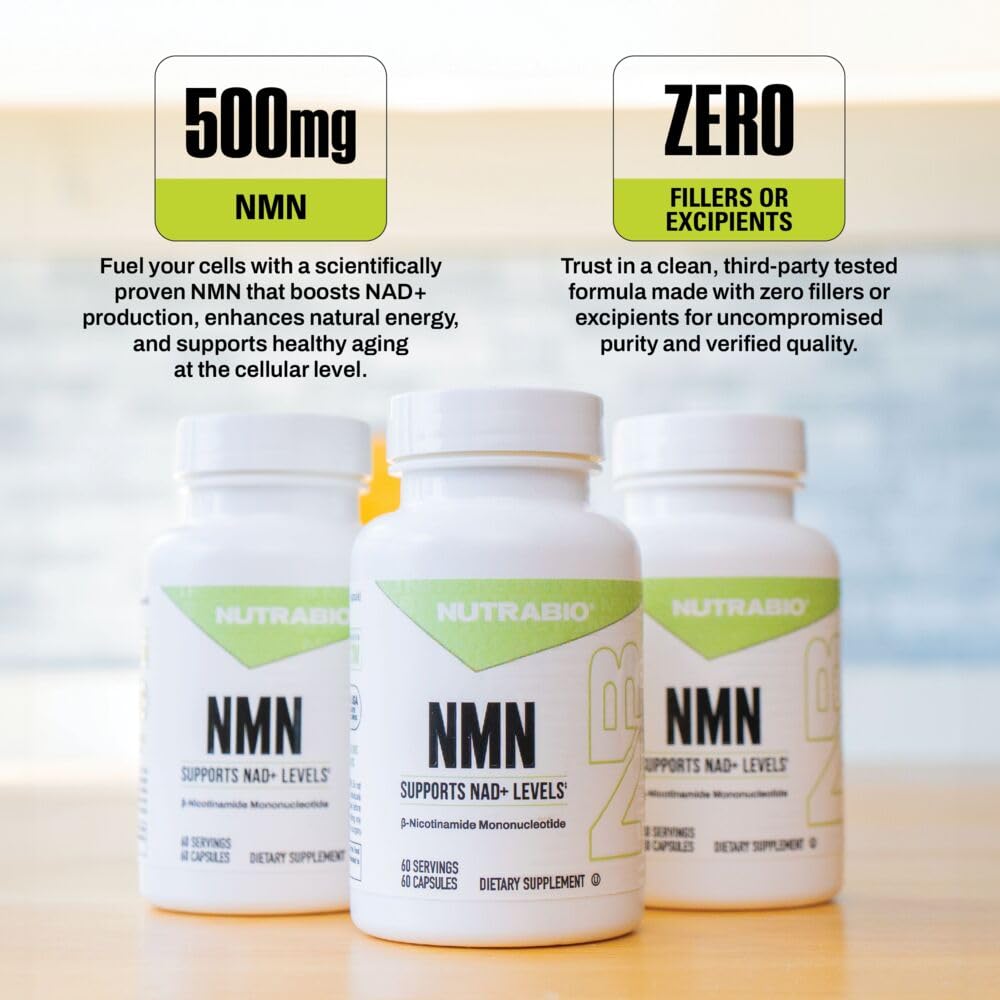 NutraBio NMN - NAD Supplement, Longevity Support, Boost NAD Levels, Increase Cellular Energy, Brain Health, Healthy Aging- 60 Servings- 60 Capsules - Maple Wellness Supplements