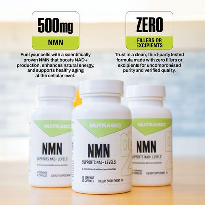 NutraBio NMN - NAD Supplement, Longevity Support, Boost NAD Levels, Increase Cellular Energy, Brain Health, Healthy Aging- 60 Servings- 60 Capsules - Maple Wellness Supplements