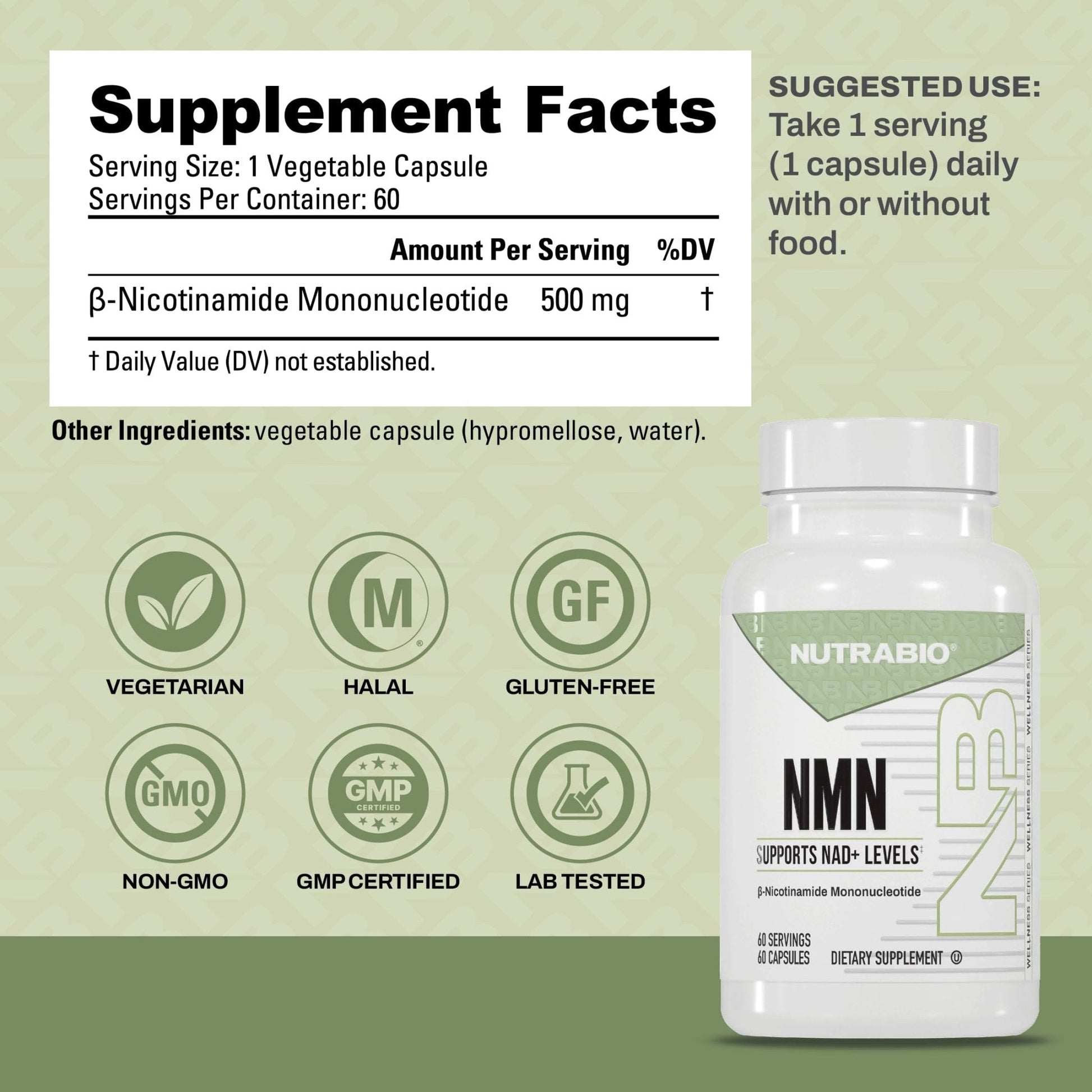 NutraBio NMN - NAD Supplement, Longevity Support, Boost NAD Levels, Increase Cellular Energy, Brain Health, Healthy Aging- 60 Servings- 60 Capsules - Maple Wellness Supplements
