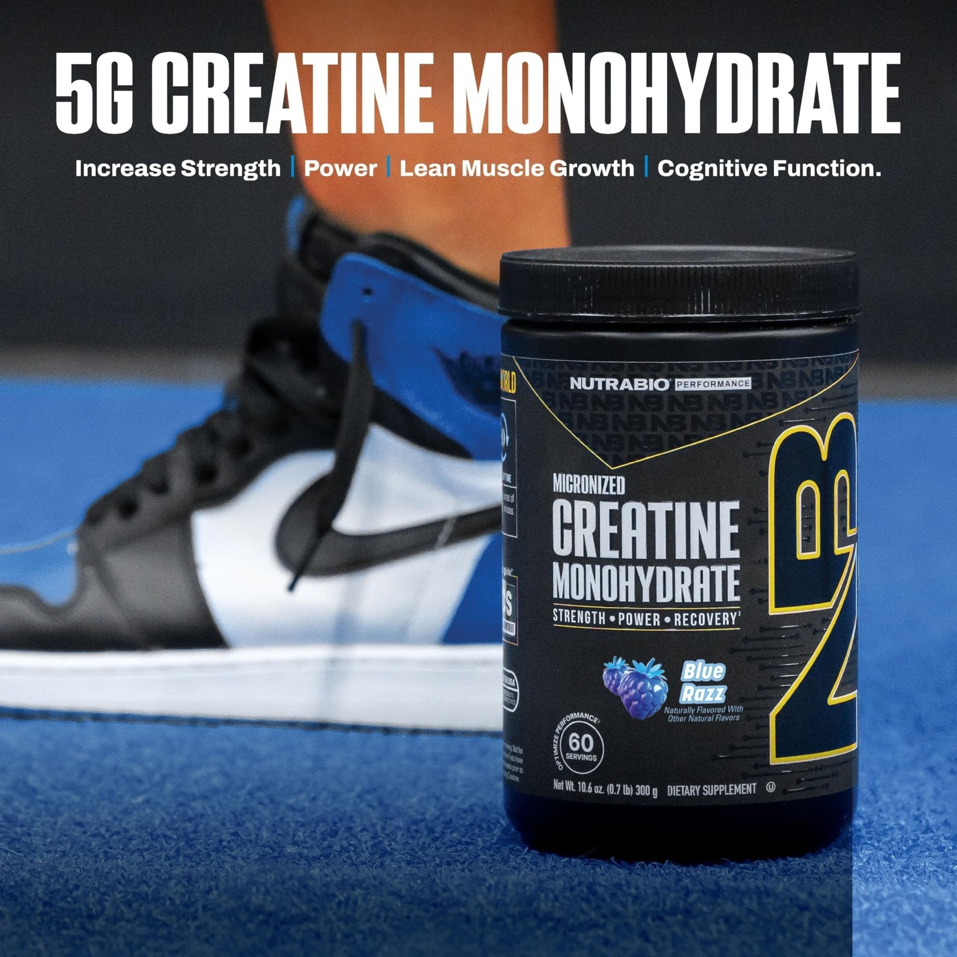 NutraBio Pure Micronized Creatine Monohydrate Powder Supplement, Blue Razz (300 g) - Supports Bulk Muscle Energy, Recovery, and Strength - HPLC Tested Creatine Powder Supplement for Men and Women - Maple Wellness Supplements