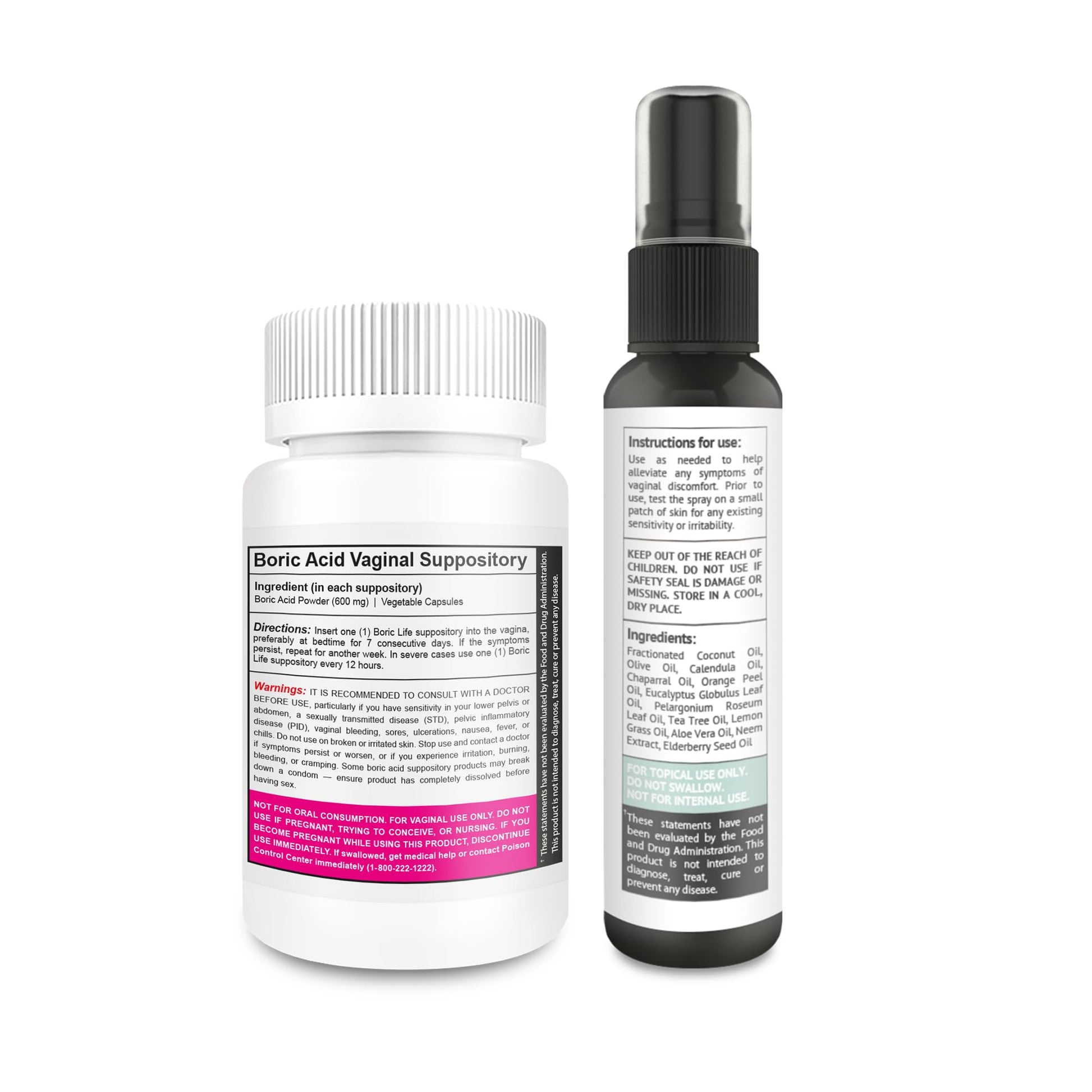 NutraBlast Boric Acid Vaginal Suppositories 600mg (30 Count) Bundle with Intimist Essential Oils Blend Spray (2 fl oz) - Maple Wellness Supplements