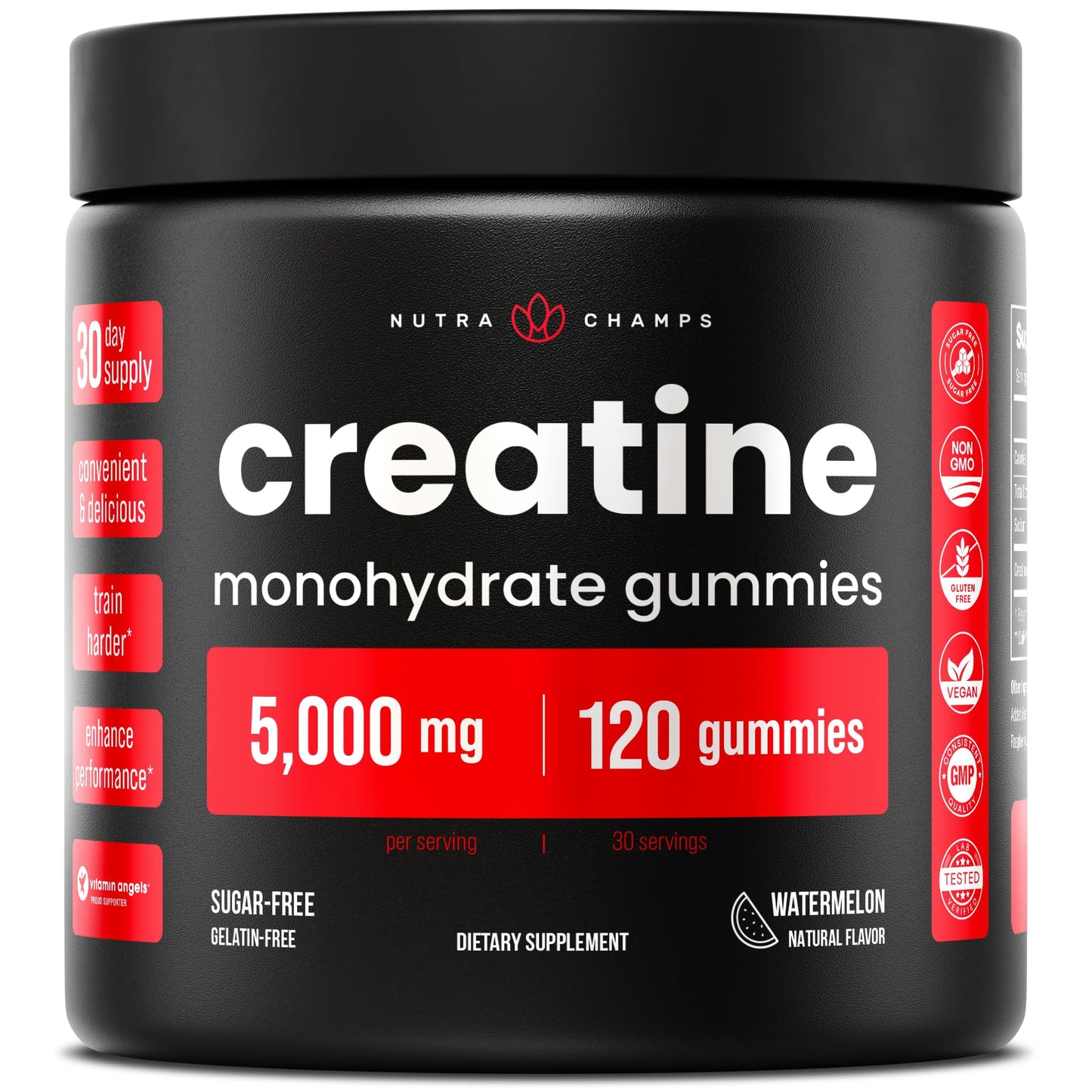 NutraChamps 120 Creatine Gummies for Men & Women - 5g Sugar Free Chewable Creatine Monohydrate Gummies - Supports Protein Synthesis, Muscle Recovery & Workout Performance - Maple Wellness Supplements