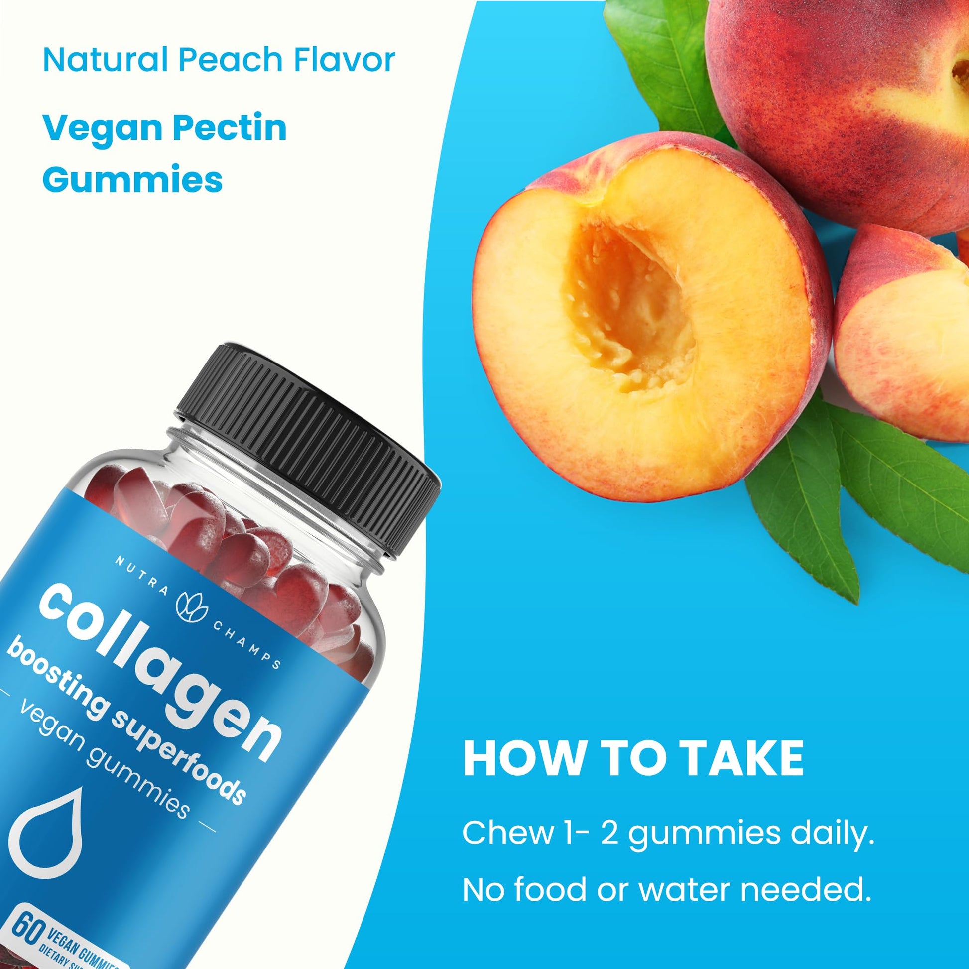 NutraChamps Collagen Boosting Gummies, Collagen Booster Gummy for Natural Collagen Production, Vegan Pectin Supplements Chews for Women & Men, - Maple Wellness Supplements