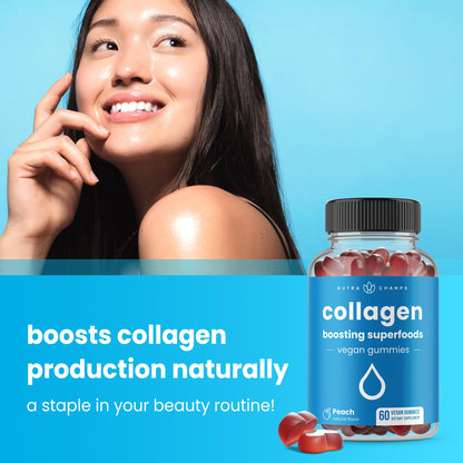 NutraChamps Collagen Boosting Gummies, Collagen Booster Gummy for Natural Collagen Production, Vegan Pectin Supplements Chews for Women & Men, - Maple Wellness Supplements