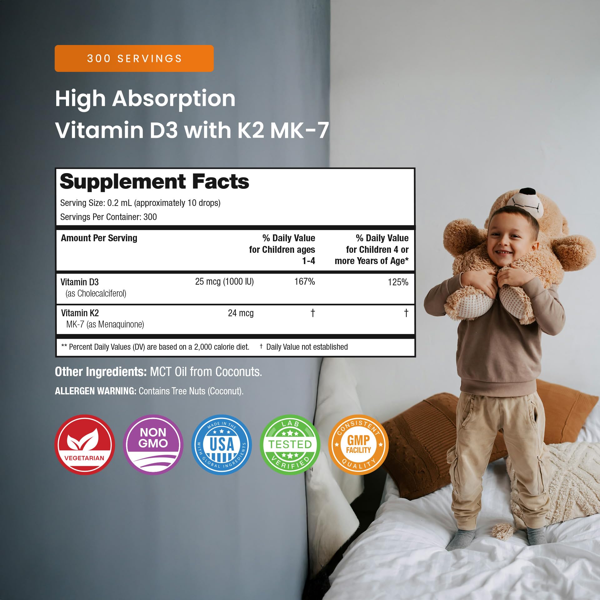 NutraChamps Kids Vitamin D 3 K2 Drops, Vitamin D3 & K2 MK-7, Liquid Vitamin D for Kids 1000 IU, Healthy Bones, Heart & Immune System, - Maple Wellness Supplements