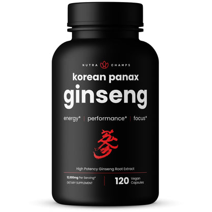 NutraChamps Korean Red Panax Ginseng Capsules | Extra Strength Ginsenosides for Energy, Focus, Performance, Vitality & Immune Support - Maple Wellness Supplements