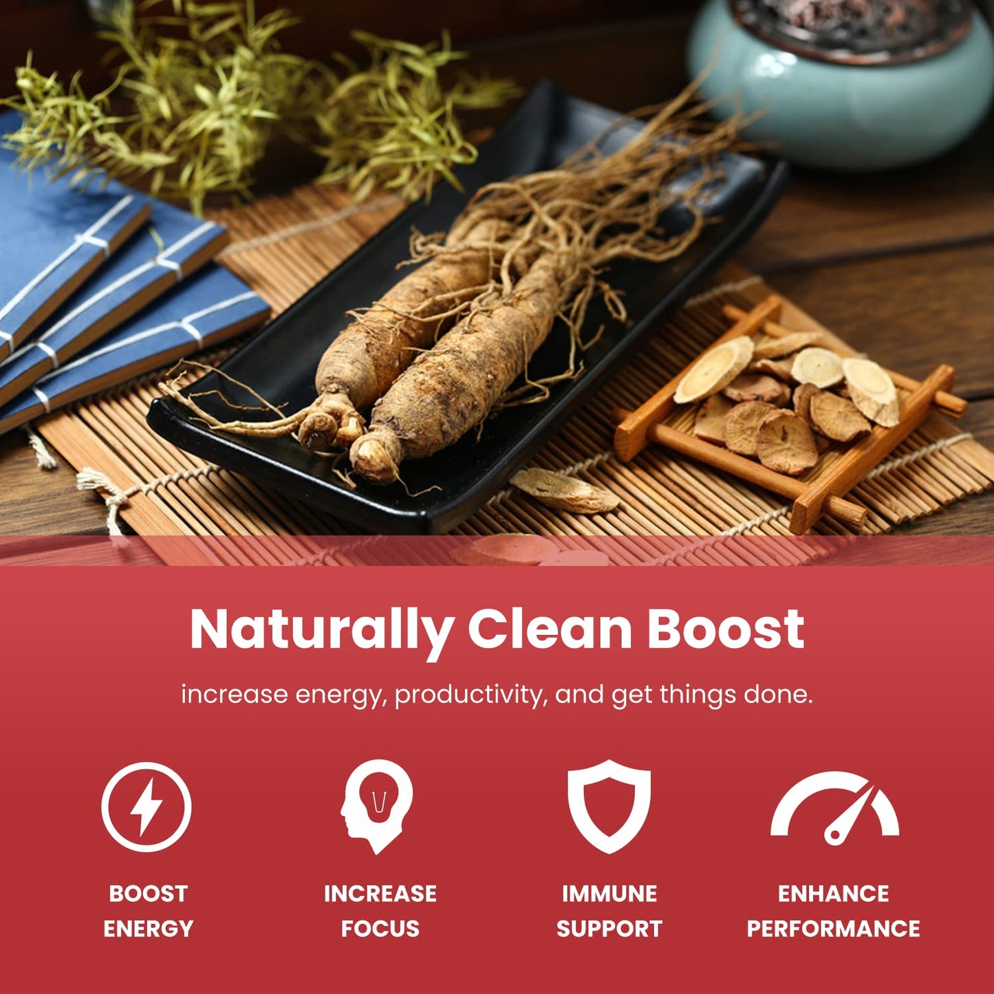 NutraChamps Korean Red Panax Ginseng Capsules | Extra Strength Ginsenosides for Energy, Focus, Performance, Vitality & Immune Support - Maple Wellness Supplements