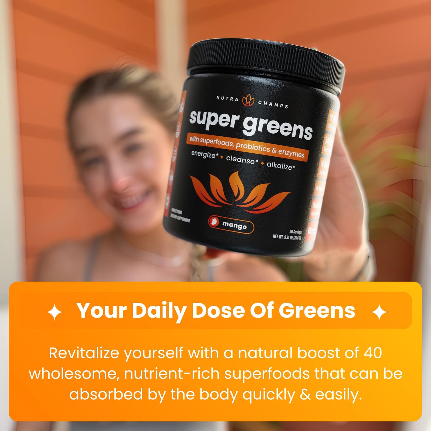 NutraChamps Super Greens Powder Premium Superfood | 20+ Organic Green Veggie Whole Foods | Wheat Grass, Spirulina, Chlorella | Antioxidant, Digestive Enzyme - Maple Wellness Supplements
