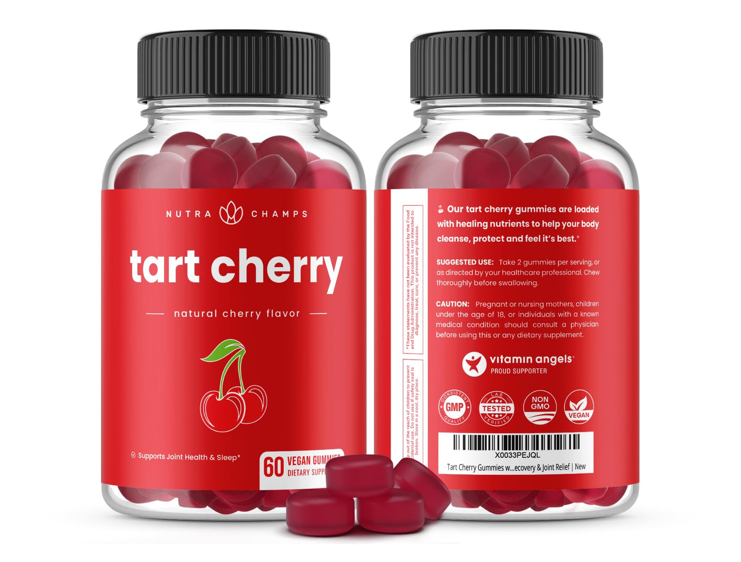 NutraChamps Tart Cherry Gummies - Tart Cherry Extract with Celery Seed - 60 Vegan Gummies (2-Pack) - Maple Wellness Supplements