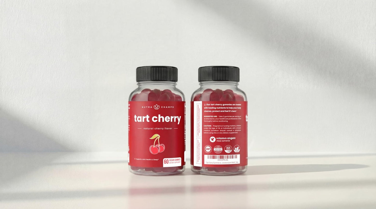 NutraChamps Tart Cherry Gummies - Tart Cherry Extract with Celery Seed - 60 Vegan Gummies (2-Pack) - Maple Wellness Supplements