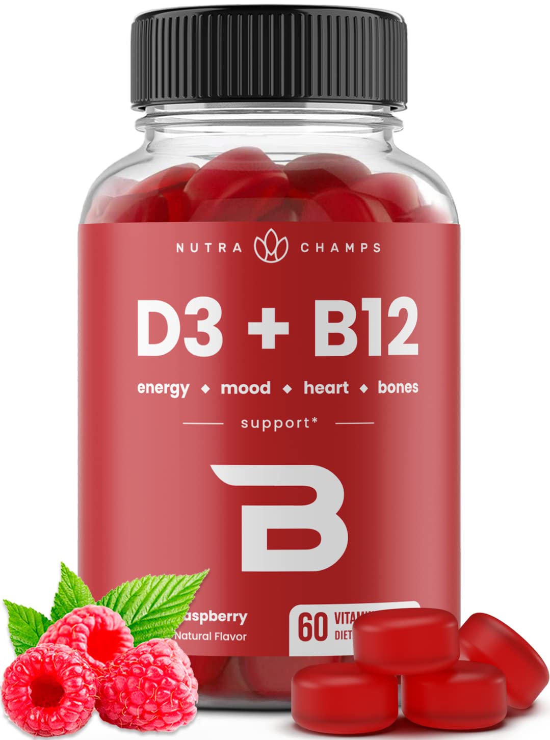 NutraChamps Vitamin D3 & B12, Methyl B12 Gummies for Adults & Kids, Enhanced with Vitamin D 3 & B9 Vitamin Folate, Natural Energy, Mood - Maple Wellness Supplements