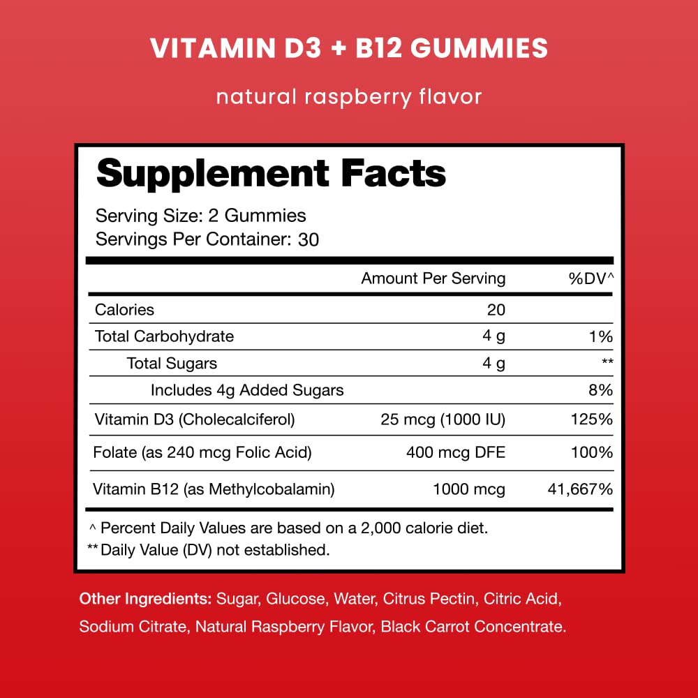 NutraChamps Vitamin D3 & B12, Methyl B12 Gummies for Adults & Kids, Enhanced with Vitamin D 3 & B9 Vitamin Folate, Natural Energy, Mood - Maple Wellness Supplements