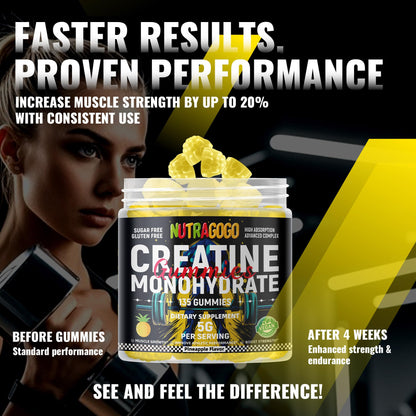 NUTRAGOGO NSF Certified Creatine Gummy - Creatine Monohydrate Gummies for Men & Women-5g of Creatine Monohydrate per Serving - Sugar Free,Vegan, Pineapple Electrolyte Chews, 135 Count - Maple Wellness Supplements
