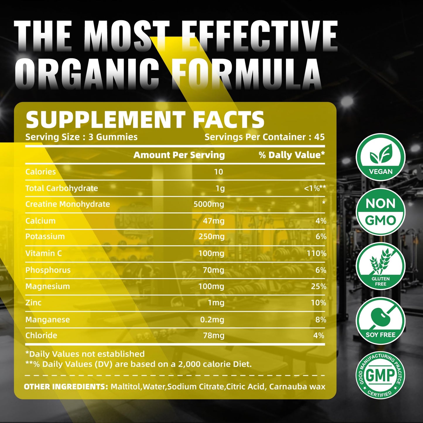 NUTRAGOGO NSF Certified Creatine Gummy - Creatine Monohydrate Gummies for Men & Women-5g of Creatine Monohydrate per Serving - Sugar Free,Vegan, Pineapple Electrolyte Chews, 135 Count - Maple Wellness Supplements